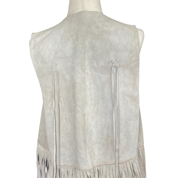Vintage Authentic Suede Leather Fringe Cowboy Vest Off White One Size - Picture 5 of 12